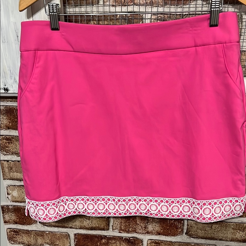 Crown & Ivy Pink Mini Skirt with White Lace Hem